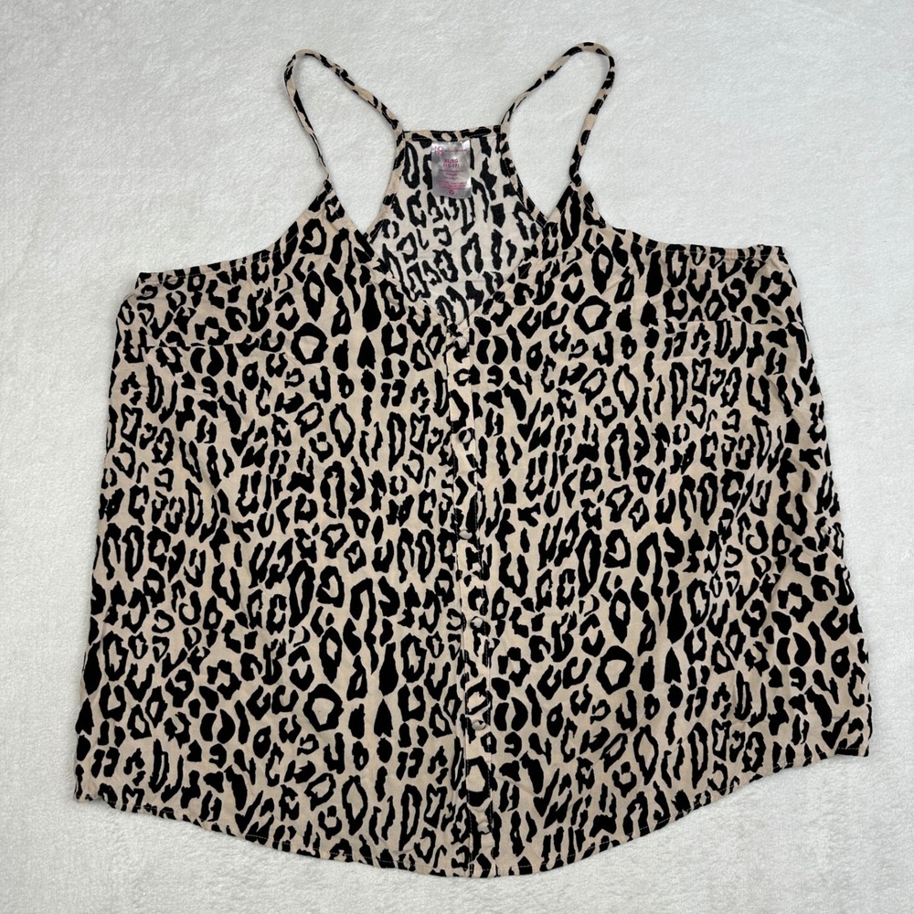 No Boundaries Womens XL Leopard Print Button Front Racerback Camisole Tank‎ Top